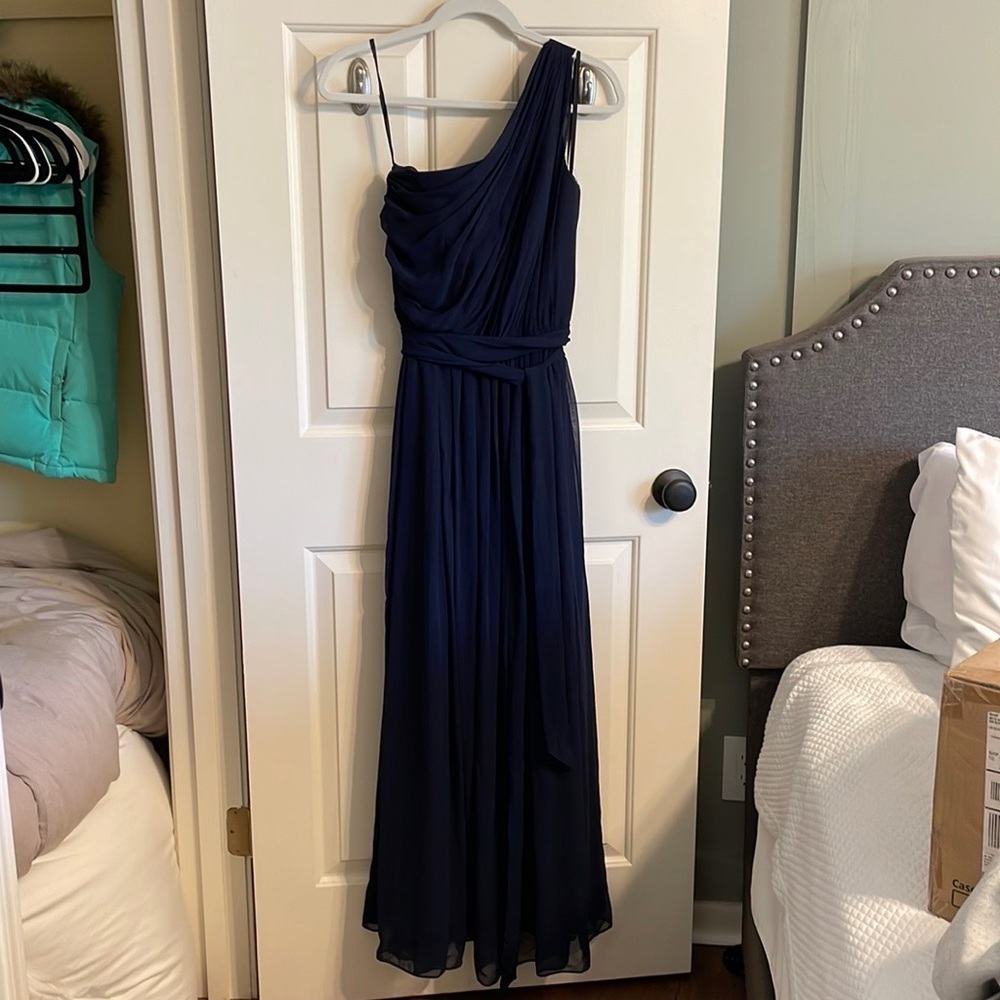 Navy Blue One Shoulder Bridesmaids Dress